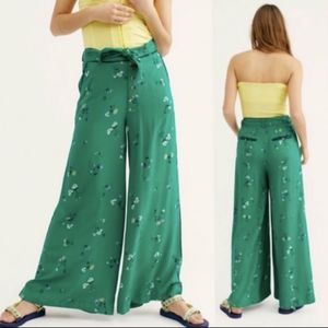 Free People Green Floral Wide Leg Pants
